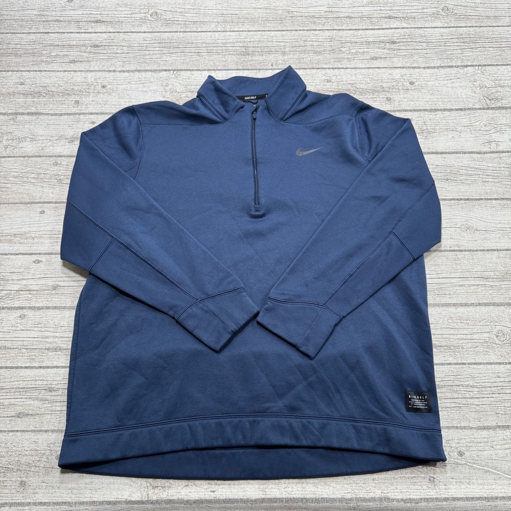 Nike Golf Sweater Men's XL Navy Blue Quarter Zip Fleece Lined Mockneck Pullover
